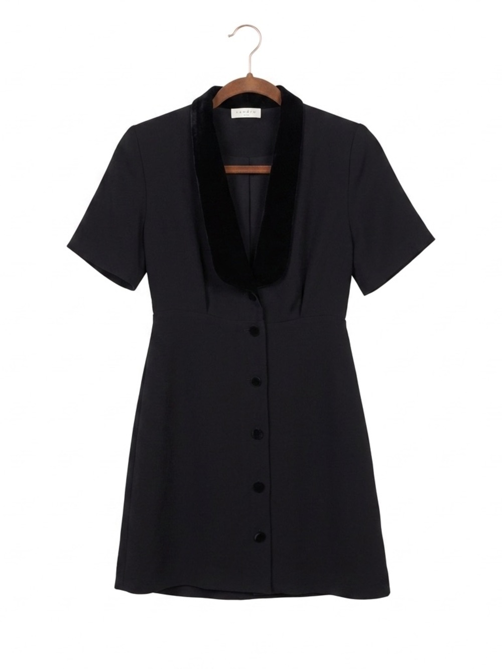 Sandro Paris Black‎ Velvet Collar Button-Front Tuxedo Mini Dress